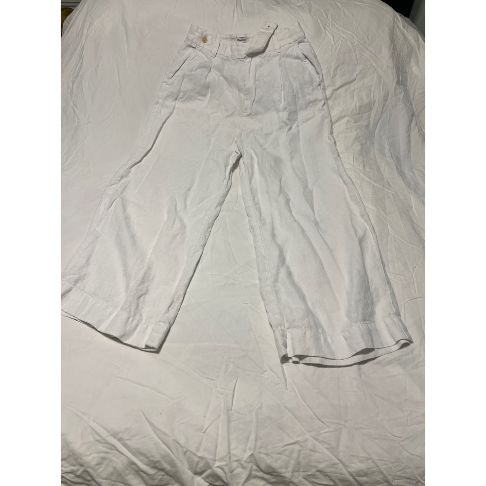 Madewell White 100% Linen Wide Leg Pleated High Rise Pants Womens 6 SP24
